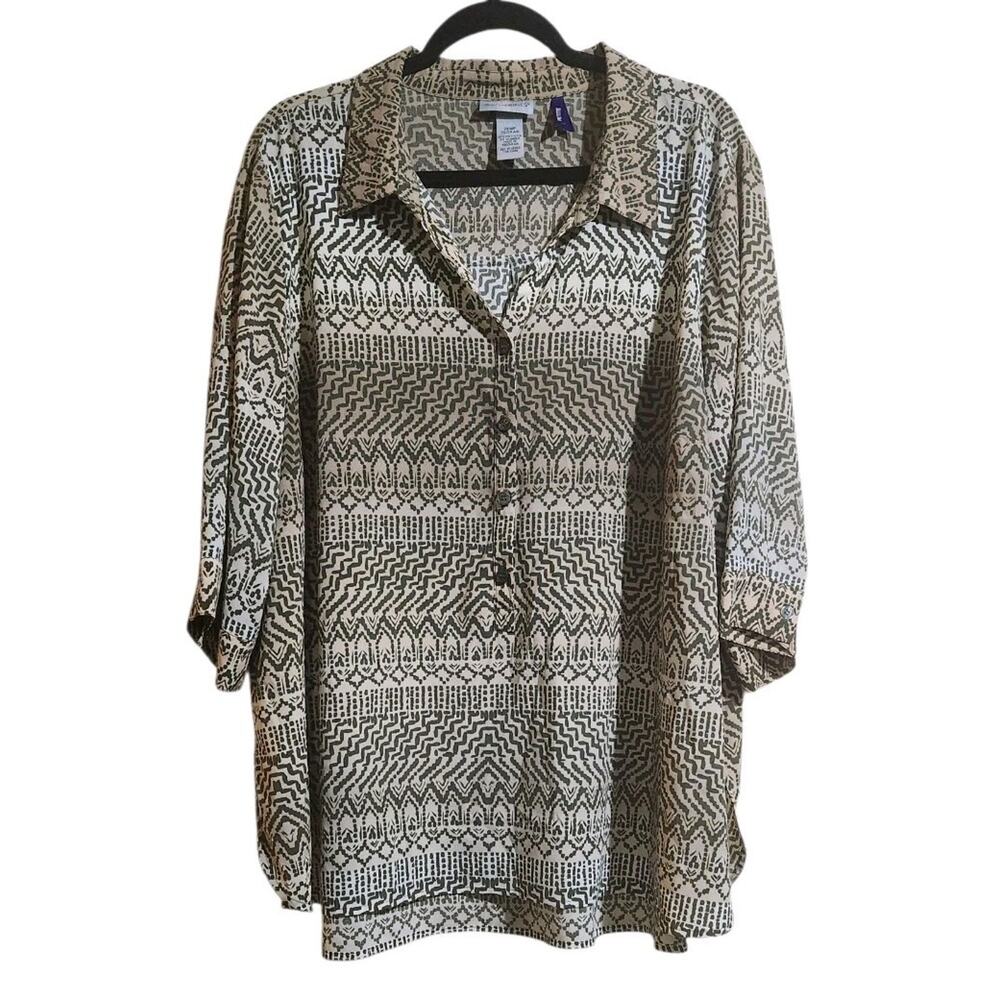 Catherines V-Neck Pop Over Blouse Top 2XWP (22/24) Petite Lightweight Casual Tan